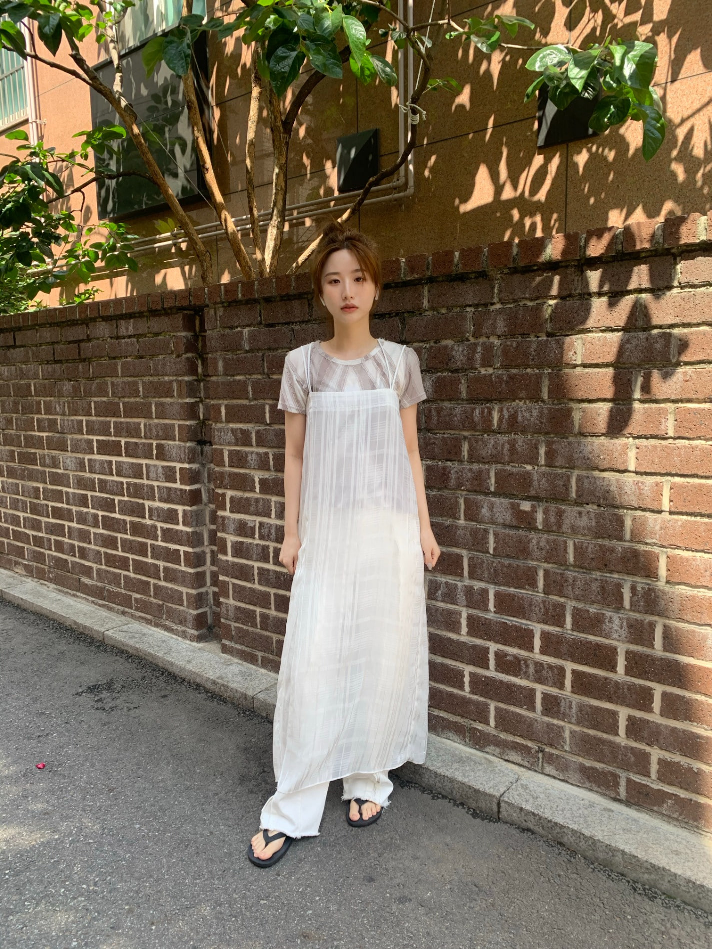 patterned see-through long dress (2color)