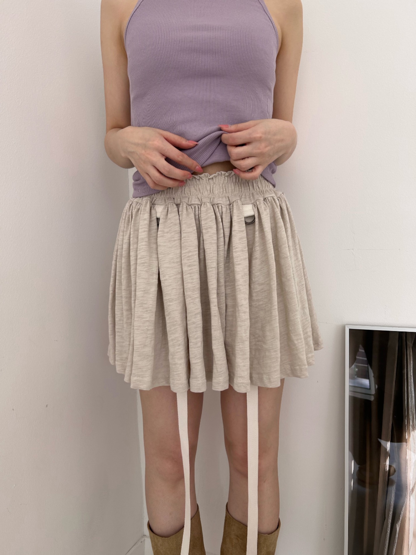 belt strap cotton skirt (2color)