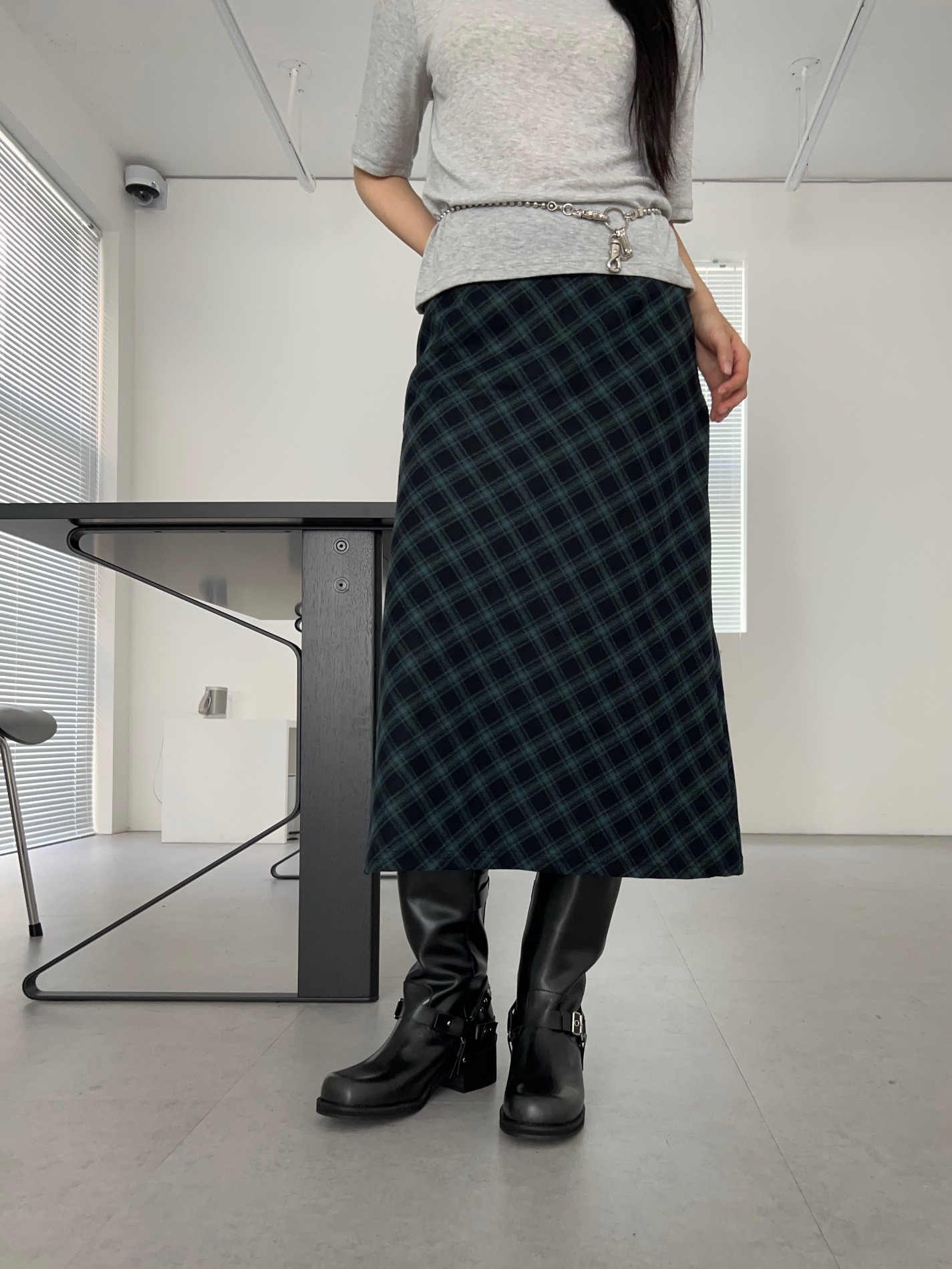 check midi skirt (3color)