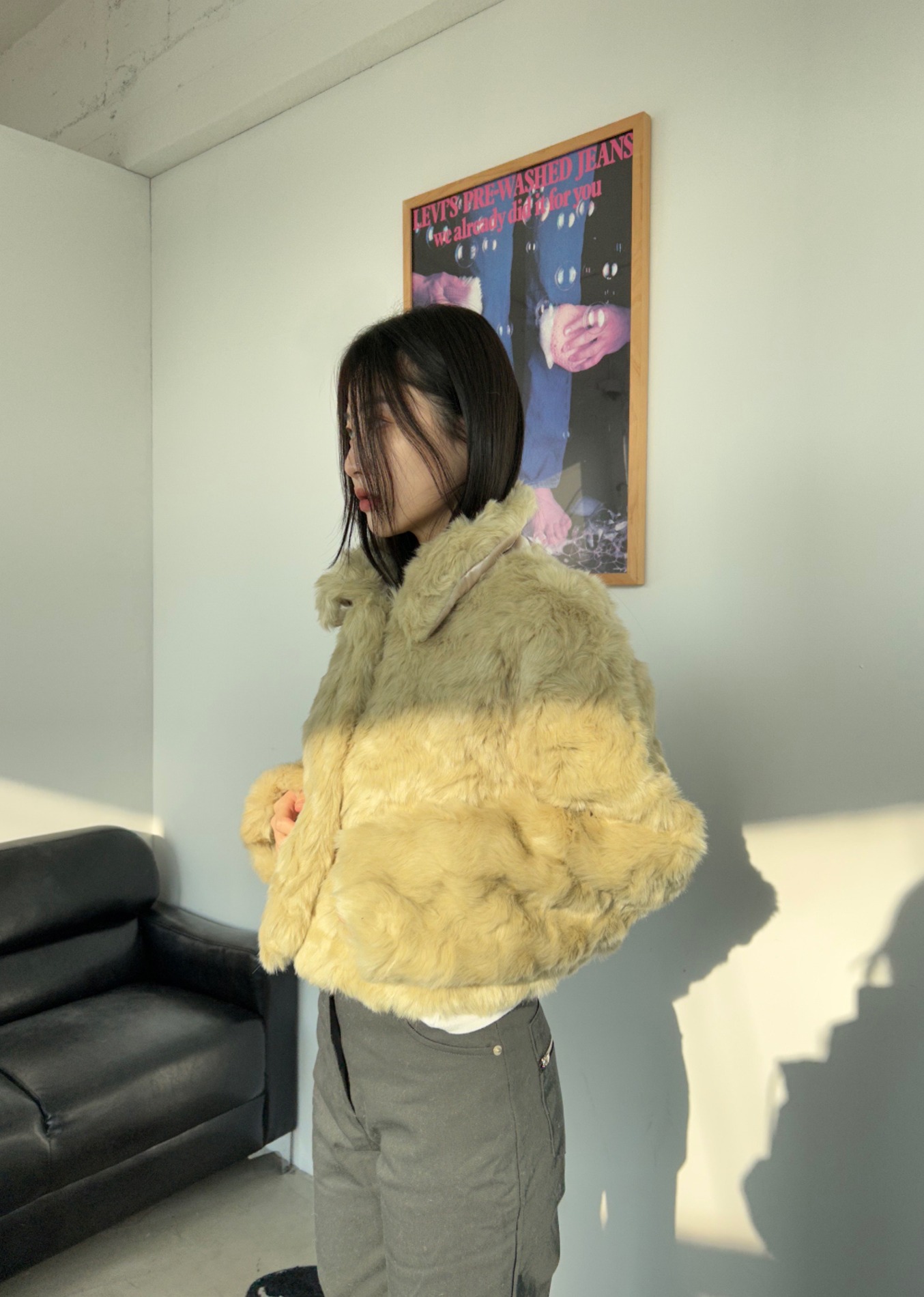 pique snap fur jacket (4color)