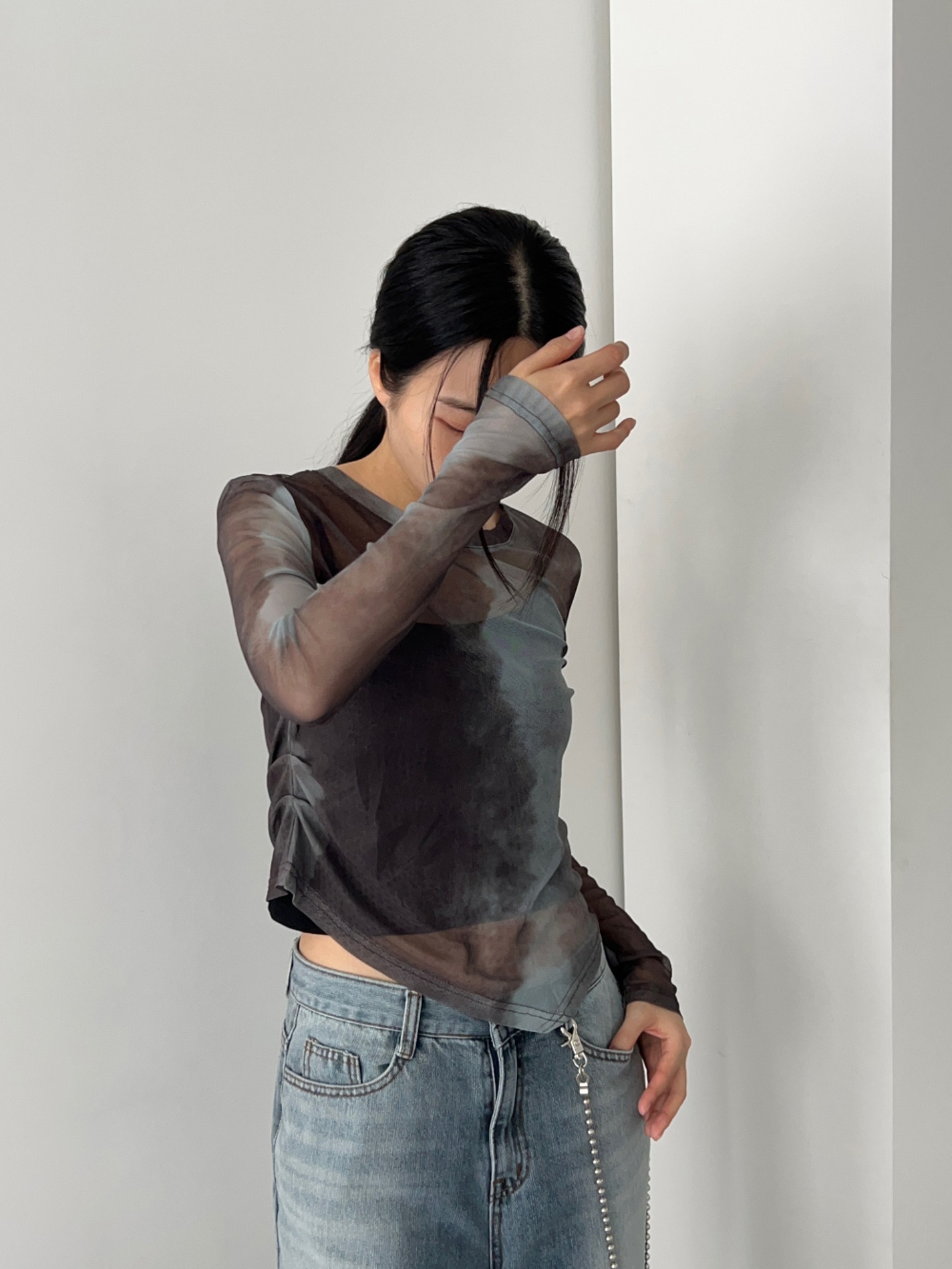 [이너 세트] yamu shirring mesh t-shirt set (2color)